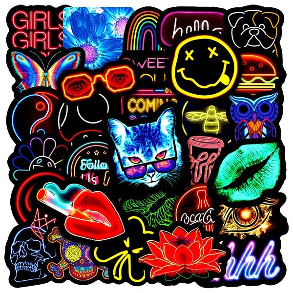 50PCS Funny Neon Light Stickers Aesthetic Classic Retro Neon Style Anime Cool Graffiti Cute Stickers Decals DIY Car Laptop Phone Bike