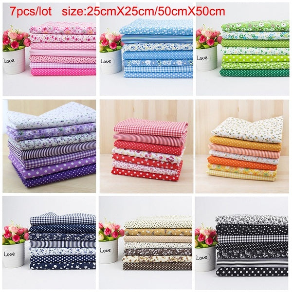 7pcs-lot 25cmX25cm-50cmX50cm Plain Thin Patchwork Cotton Fabric Floral Series Blue Charm Quarters Bundle Sewing