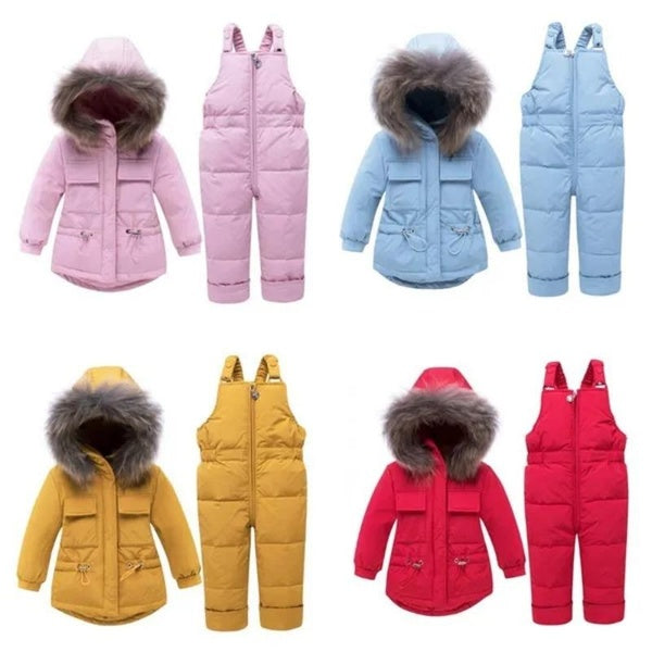 Winter Baby Boy's Clothing Set Children Sport Warm Fur Duck Down Jackets Baby girl Snowsuit Ski suit Kids Outerwear Coat+ Pants