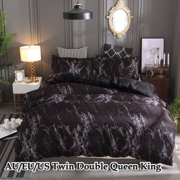 Black Marble Pattern 3D Bedding Set Luxury Wrinkle Free Duvet Cover Set with Pillowcase Polyester Comforter Set 2-3Pcs Queen King Size