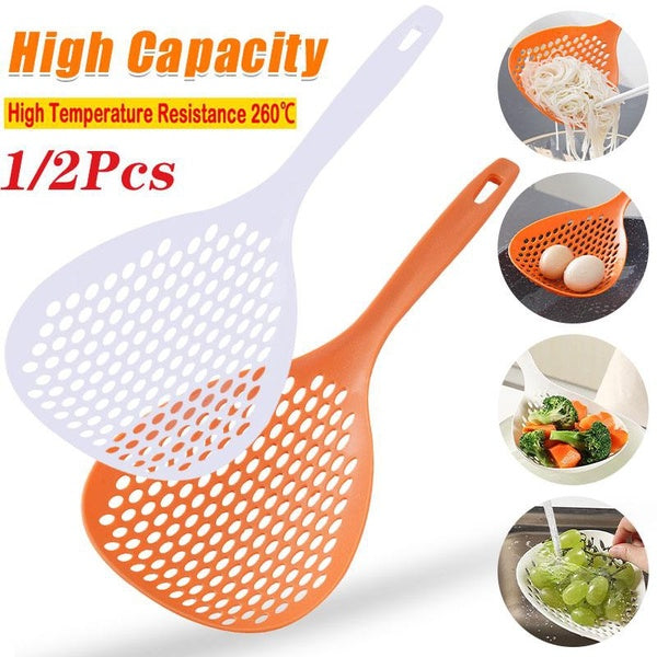 1-2Pcs Large Size Cooking Slotted Handheld Strainer Colander Spoon, Skimmer Strainer with Long Handle for Filter Vegetable, Pasta, Dumplings, Meat,Eg