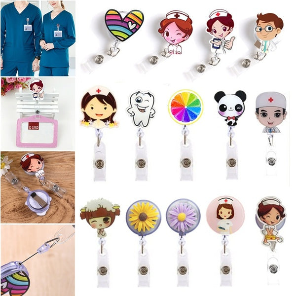 New 1Pcs Retractable Badge Reel Nurse Doctor Exhibiton ID Name Card Badge Holder Cute Clips Key Card Holder Belt Clips Keychain Car Pendant Key