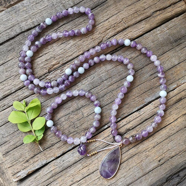 8mm Amethyst Mala Beads Necklace, Amethyst Pendant,Calm And Active Mind Mala, 108 Bead Mala, Mala Jewelry,Yoga Lovers Jewelry