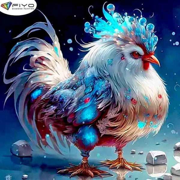 FIYO Blue Crowned Rooster Diamond Painting Kits For Adults DIY 5D Diamond Mosaic Diamond Painting Home and Kitchen Fashion Canvas Pictures Wall Decor