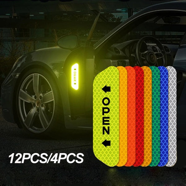 12pcs-4pcs Reflective Car Door Sticker Safety Opening Warning Reflector Tape Decal Auto Car Accessories