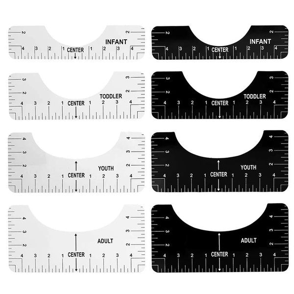 4pcs T-Shirt Ruler Guide Shirt Alignment Tool T-Shirt Alignment Ruler with Clothing Size Chart for Adult Youth Toddler Infant