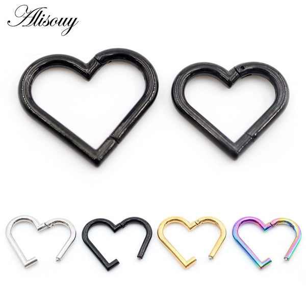 Alisouy 1PC Acier Inoxydable 16G Coeur Femmes Lèvre Nez Anneau Daith Piercing Bijoux Oreille Cerceau Tragus Clicker Cartilage Helix Boucle D'oreille