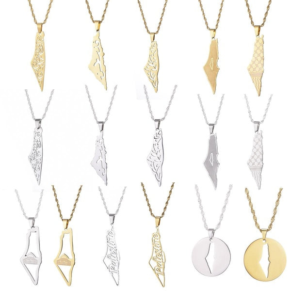 Acier inoxydable Israël Palestine carte pendentif collier pays chaîne pour femmes bijoux
