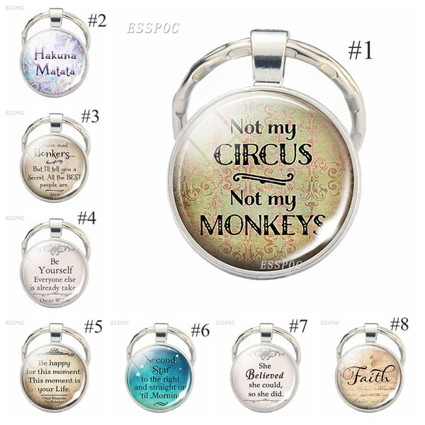 2019 New Quote Not My Circus Not My Monkey Inspirational Quote Jewelry Key Ring Bag Pendant Glass Cabochon Key Chain for Book Fans