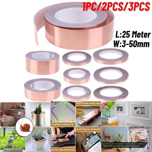 1pc-2pcs-3pcs 25M Copper Foil Tape Snail Adhesive EMI Shielding Conductive Adhesive Foil Tape for Stained Glass Paper Circuit Electrical Repair