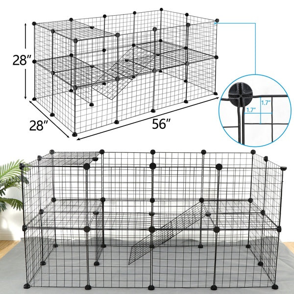 56 Inch 36 Panels Two-Storey Fence Kennel Dog Playpen Pet Play Pen Exercise Cage
