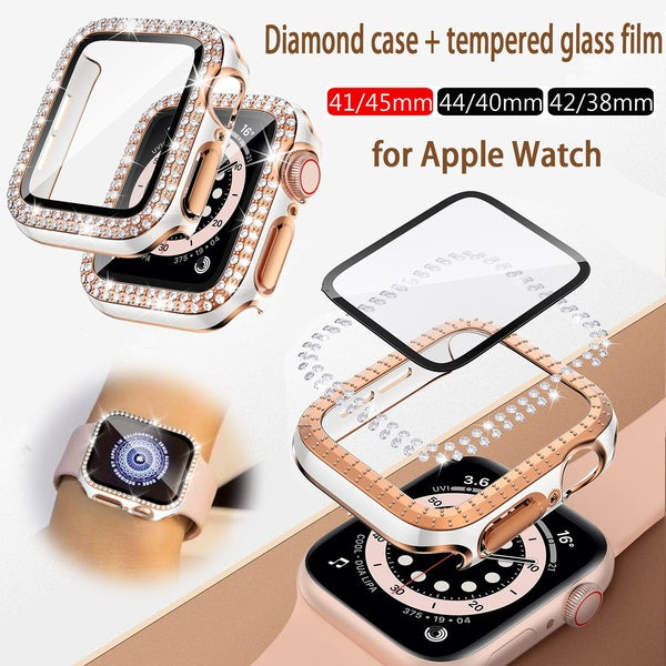 Diamond Screen Protector Cover for Apple Watch serie 7 6 SE 5 4 3 2 1 All-round protection case with tempered glass film for iWatch 41mm 45mm 40mm 44