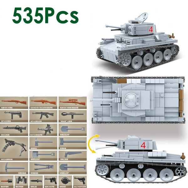 Military series World War II Germany PZ.38 (t) LT-38 light tank Weapon accessories DIY Model Building Blocks Toys Gifts