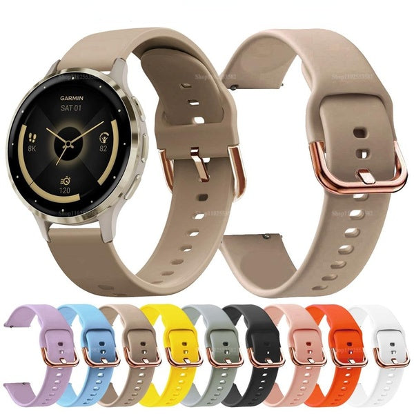 18mm Silicone Smartwatch Strap For garmin Venu 3S-Venu 2S-Vivoactive 4S-Forerunner 265S 255S Bracelet Rose Gold Buckle Wristband