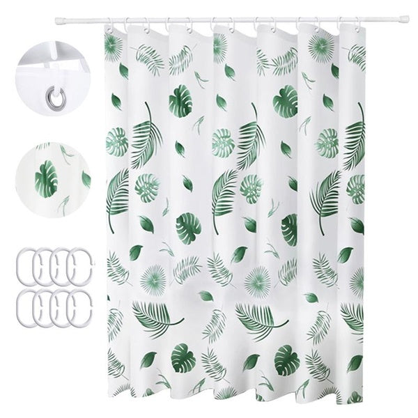 1PC Waterproof Mildew-Resistant Thickened PEVA Shower Curtain, Modern Solid Striped Floral Printed Pattern, Metal Reinforced Grommets Easy Installati