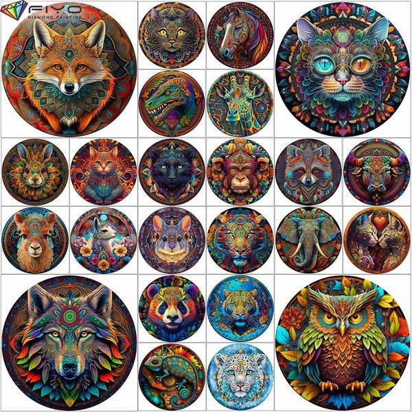 FIYO Cat Mandala Pattern Animals Tiger and Wolf DIY 5D Diamond Painting Full Drill with Number Kits Home and Kitchen Fashion Mosaic Diamond Painting