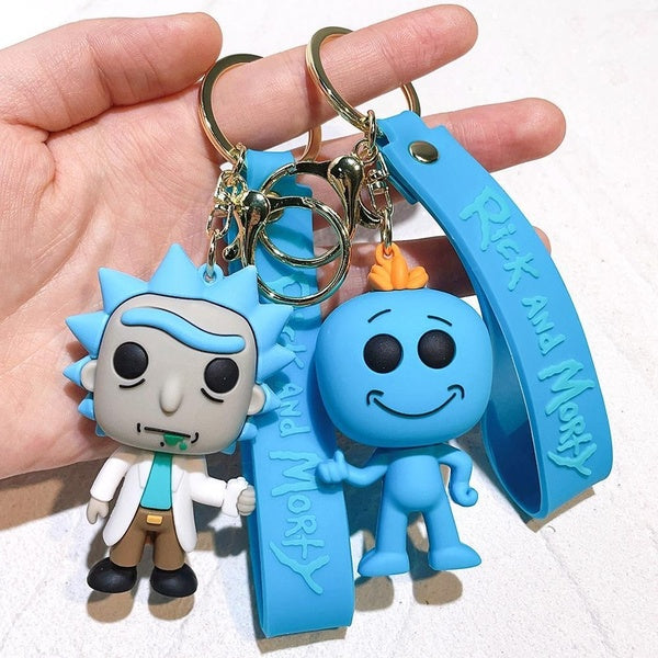 Rickie and Morti Dolls Keychains Cartoon Anime Figures Keyrings Fashion Cute Car Bags Pendant Key Holders Kids Birthday Gift