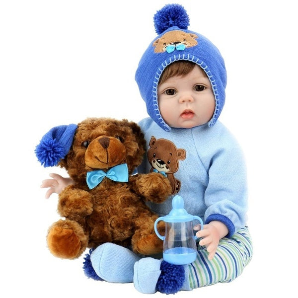 22Inch 55CM Cute Handmade Lifelike Soft Silicone Vinyl Reborn Baby Doll Boy Dolls with Bear Toy for Kids Gift
