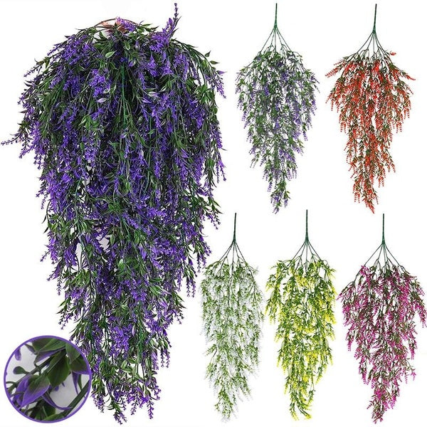 1-2-3-4-5-6-7 PCS Artificial Lavender Fake Hanging Flowers, Fake Lavender Plants Artificial Plastic Plants Hanging Vines, Home Decoration Party Weddi