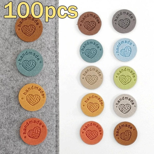 20-50-100Pcs Small Handmade Clothing Labels for Gift Hat Leather Tags Hand Made Label DIY Decorative Tag Sewing Accessories2.5x2.5cm