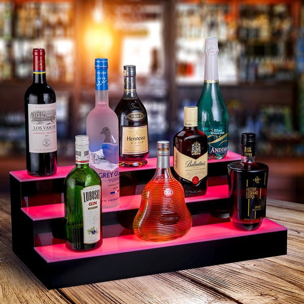 OnDisplay Luxe Acrylic LED Lighted Bar Stage Display - Expandable Glowing Liquor Bottle Shelf - Light Show Display for Bar or Man Cave (Black, 24")