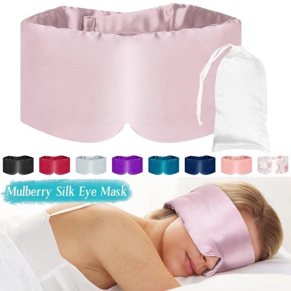 Natural Silk Eye Mask for Women Men, Mulberry Silk Eye Sleeping Mask Blindfold with Adjustable Velcro Strap, Soft Pressureles Blackout Eye Cover with