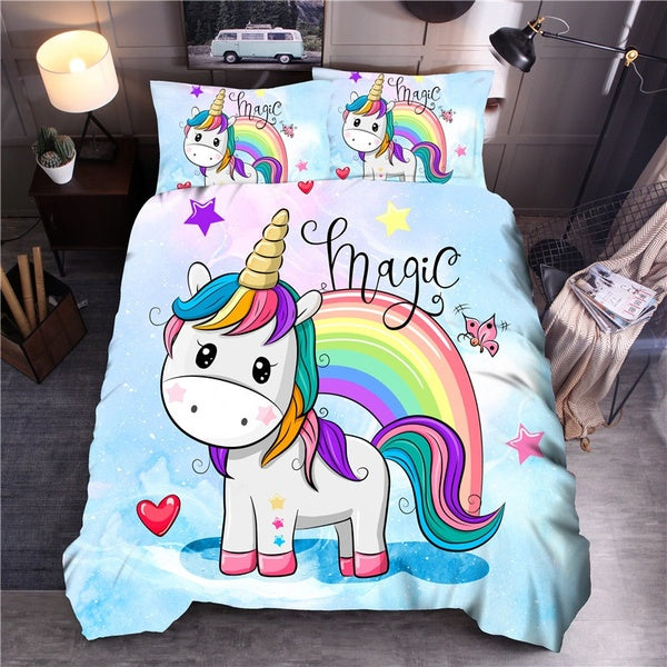 Cartoon Unicorn Bedding Set Printed Duvet Cover Sets Quilt Cover Bed Linen(UK-AU-US Size)