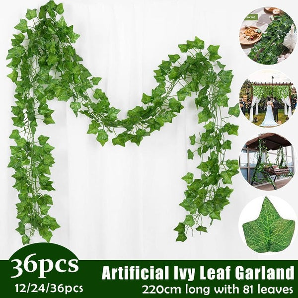 12-24-36pcs 220cm Artificial Ivy Leaf Garland Plants Fake Foliage Flowers Creeper Green Wall Climbing Vines Green Leaf Ivy Wreath Home Decor
