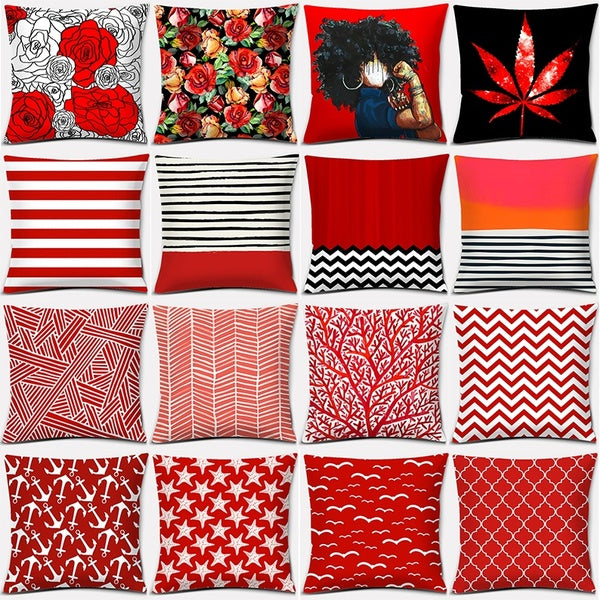 Red geometric figure rose series printed square home decoration pillowcase (45cm * 45cm)