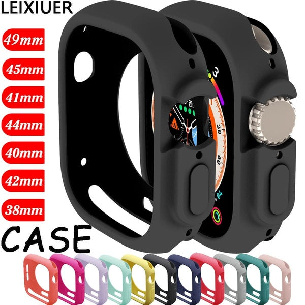 LEIXIUER Coque Bumper pour Apple Watch Ultra 2-Ultra 9 8 7 49 mm 41 mm 45 mm 44 mm 40 mm 42 mm 38 mm Silicone Souple Smartwatch Protection TPU Protec