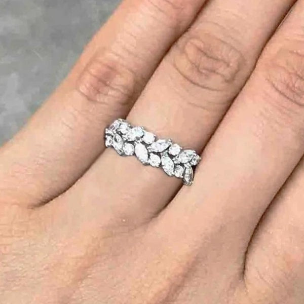 Trendy Leaf Shape 925 Sterling Silver White Sapphire Rings for Women Daily Casual Accessories Matron Inn