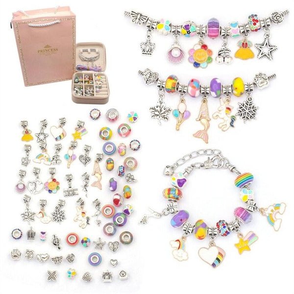 Girls Bracelet Making Kit DIY Craft Beads Jewelry Charms Pendant Kids Gift Jewelry Making with Necklace Cord Chain & Storage Box