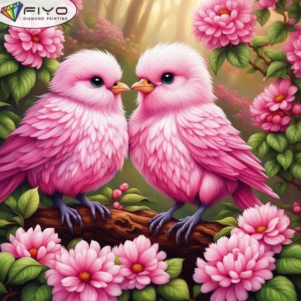 FIYO DIY 5D Pink Bird Diamond Painting Full Drill with Number Kits Home and Kitchen Fashion Mosaic Diamond Painting Canvas Wall Decoration Gift Craft