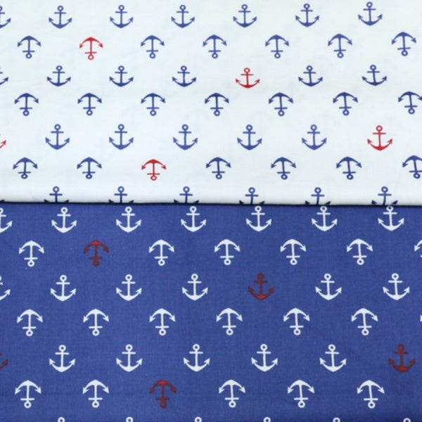 2Pcs-Lot 50X40CM 100% Cotton Twill Fabric Navy Wind Anchor Designs Printed Cloth for DIY Handmade Tecidos Patchwork Cloth Fat Quarter Bundles of Quil
