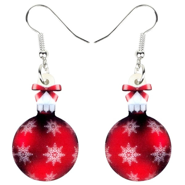 Acrylic Christmas Snowflake Ball Gift Earrings Drop Dangle Festival Decorations Jewelry For Women Girls Teens Charms Gift Accessory