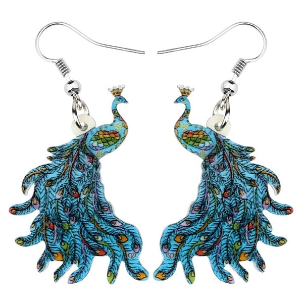Acrylique bleu paon boucles d'oreilles balancent goutte mode Unique mignon oiseau bijoux pour femmes filles amoureux charmes cadeau décoration de fêt