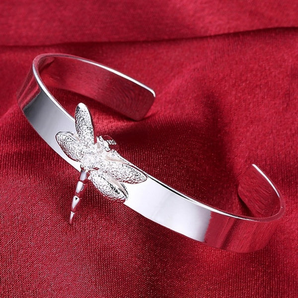 Classic Jewelry Cuff Bangles 925 Silver Color Dragonfly Animal Bracelet Bangle For Women Jewellery Gift