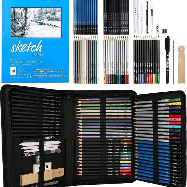 Drawing Pencils for Sketching Shading Blending Crafting Drawing Supplies Sketching Kit Sketch Book, Coloring Book, Metallic Charcoal Soft Core Gift f