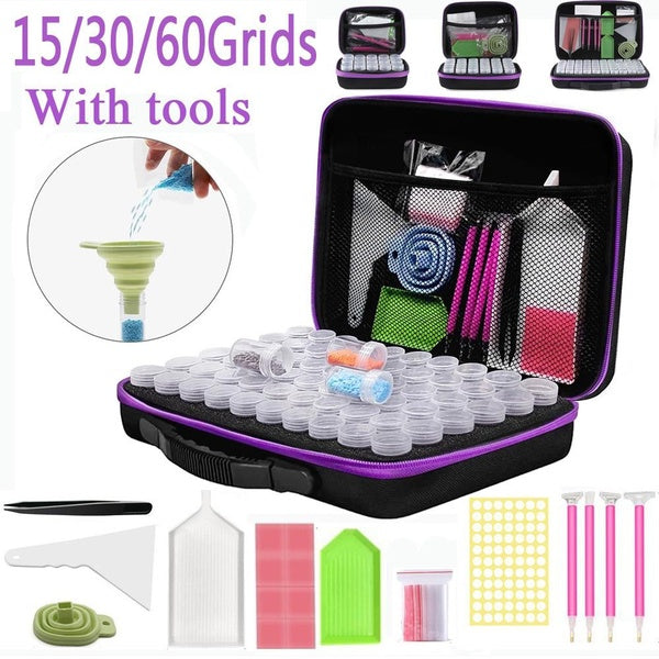 60-30-15 Grids Diamond Painting Storage Containers, 60 Slots Diamond Painting Accessories Shockproof Jars for Jewelry Beads Rings Charms Glitter Rhin