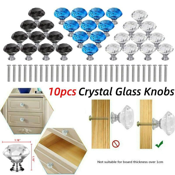 10 pièces 30mm diamant forme cristal verre boutons placard tire tiroir boutons armoires de cuisine porte armoire meubles poignée matériel