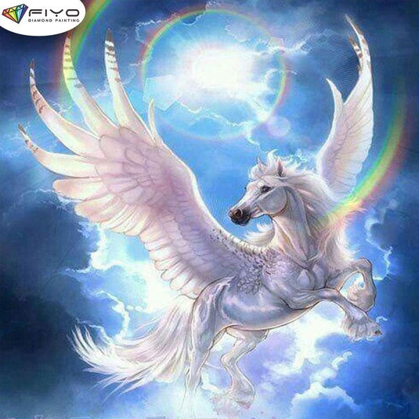 FIYO White Horse DIY 5D Diamond Painting Full Drill with Number Kits Home and Kitchen Fashion Mosaic Diamond Painting Canvas Wall Decoration Gift Cra