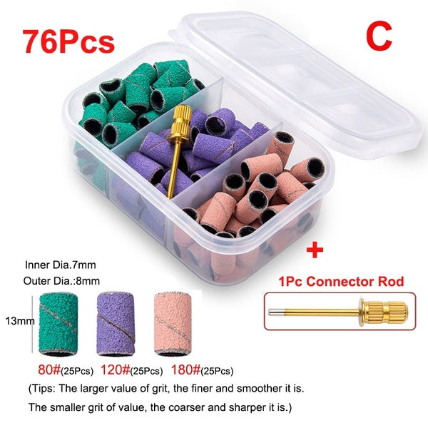 75Pcs Sanding Bands with Connector Rod,Professional Nail Manicure Nail File Sand For Nail Drill Bits For Arylic Nails(80#,120#,180#)