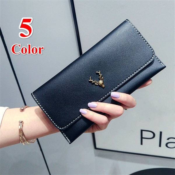 Stylish Women Girl's Antique Christmas Deer Long Clutch Purse PU Leather Wallet Card Holder Envelope Handbag Phone Bag