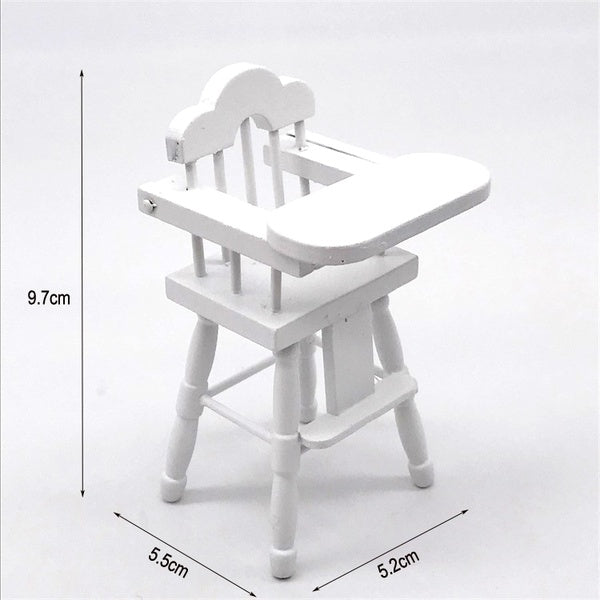 Dollhouse Miniature Wooden Nursery Room Furniture Baby High Chair 1:12 Model Bedroom Kids Accessories Decor white