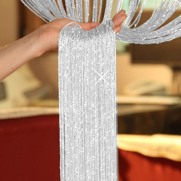 200cm*100cm Fly Screen Fringe Tassel Curtain String Sparkle Curtains Room Divider Door Window Decor Heart curtain - Silver String curtain