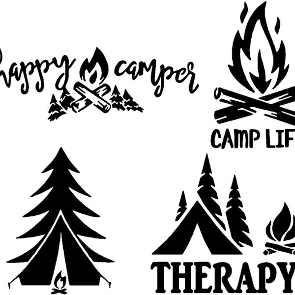 4pcs, Happy Camper, Camp Life Decal Vinyl Sticker Car Sticker