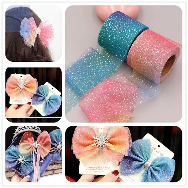 5yards 60mm-80mm Colorful Gradient Organza Tulle Soft Tulle Rolls Wedding Tulle Glitter Tulle Roll DIY Tulle Party Decorations