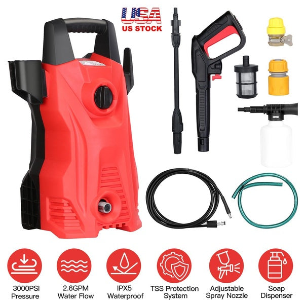 Electric High Pressure Washer 3000PSI Max 2.6GPM Powerful Car Washer Pressure Cleaner with Adjustable Spray Nozzle Soap Dispenser IPX5 Waterproof for