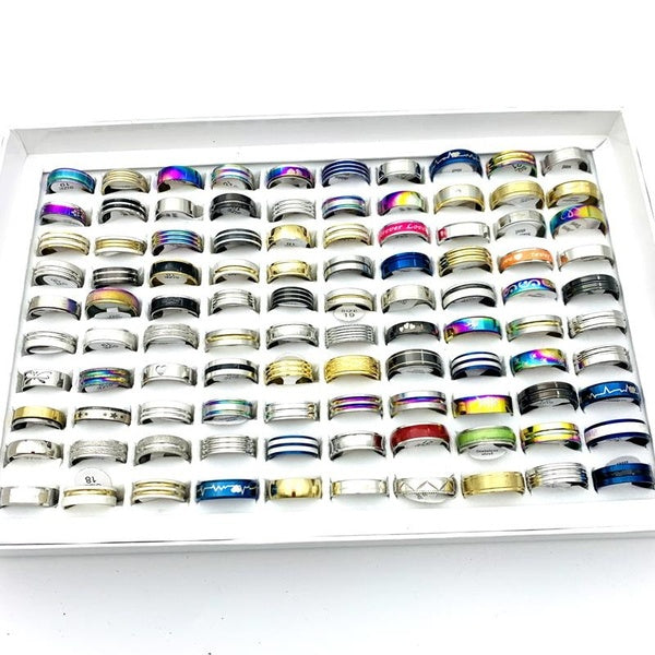 100PCs-Lot Stainless Steel Rings For Men Women Fashion Jewelry Party Gift Accessories Matron Inn