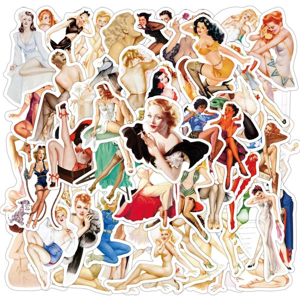 10-50-100pcs Vintage Girl stickers Motorcycle girl graffiti Stickers for DIY Luggage Laptop Skateboard Motorcycle Bicycle Stickers